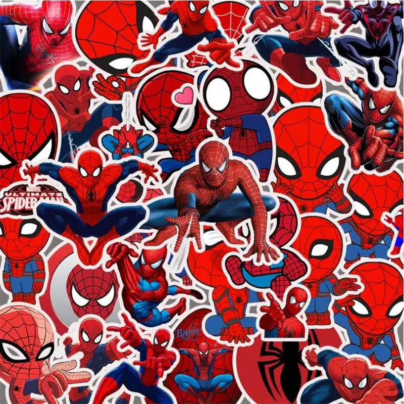35pcs Cartoon Spider-Man Sticker Marvel Hero Waterproof for Laptop Skateboard Suitcase Guitar Furniture Decal DIY Toy Sticker