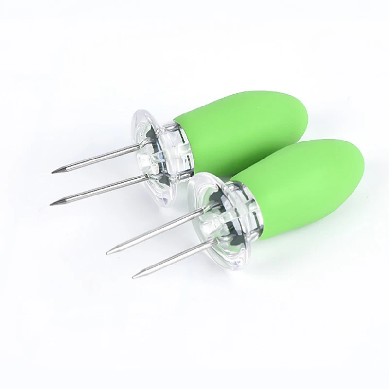 2pcs Stainless Steel Corn Forks Holder BBQ Prongs Skewers Fork Hot Dog Fruit Dessert Cake Fork Tableware Kitchen Gadget BBQ Tool