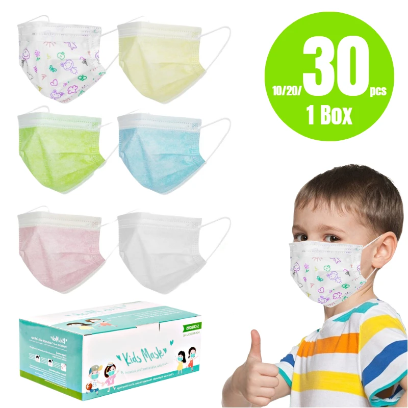 10/20/30pcs Colors Mix Kids Disposable Mask 3 Layer Children's Face Mouth Earloop Child Protection Fast Shipping | Красота и