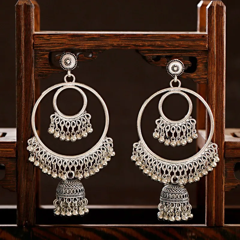 Индийские ювелирные изделия в стиле ретро висячие серьги Jhumka Jhumki цыганские с