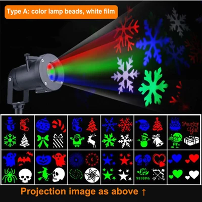 12 узор Водонепроницаемый перемещение лазерный проектор свет звезда снежинка Санта Клаус садовый светильник Праздничная Свадебная рождественских ламп - Испускаемый цвет: Type A