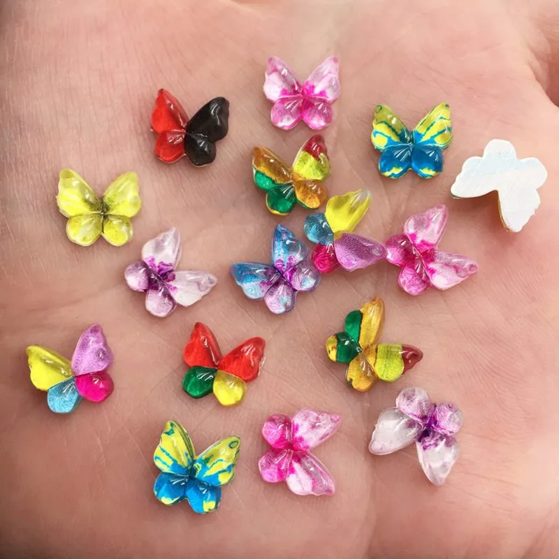 400 шт смешанные смолы 10 мм Красочные бабочки с плоской задней частью стразы аппликации DIY свадебный скрапбук ремесло - Цвет: Random mixed