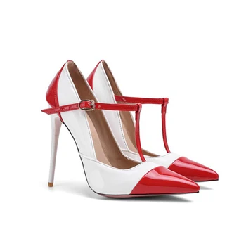 

2020 Summer Super High Heels 12cm Pointed Toe T-strap Large Size 44 Pumps Party Wedding Office Ladies Shoes Woman