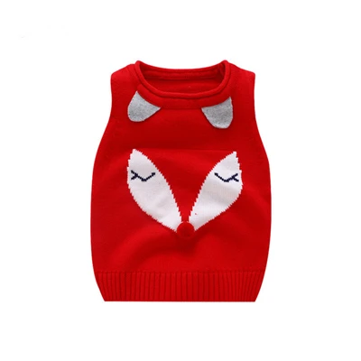 Infants Sweet Cartoon Vest Waistcoat Infant Knitted Vest Newborn Sleeveless Tops Baby Kids Comfortable Cotton Outerwear AA60779 - Цвет: Красный