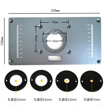 

trimming machine Flip Plate Aluminum Router Table Insert Plate w/ 4 Router Insert Rings For Woodworking Benches