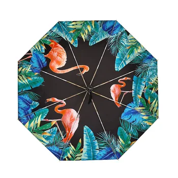 

Umbrella rain Woman Black Coating Folding Flamingo Umbrella girl Sunshade Windproof ultraviolet-proof Rain Umbrellas For