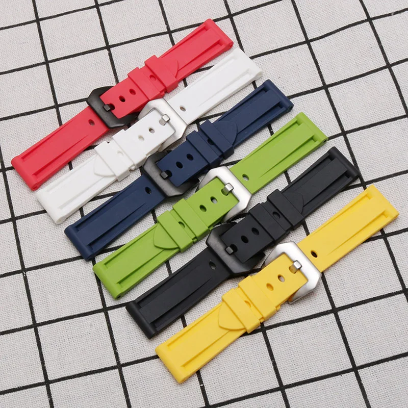 Silicone Sport 22mm 24mm Waterproof Rubber Strap Watch Accessories with Pin Buckle for Panerai PAM 359 111 386 Series | Наручные часы