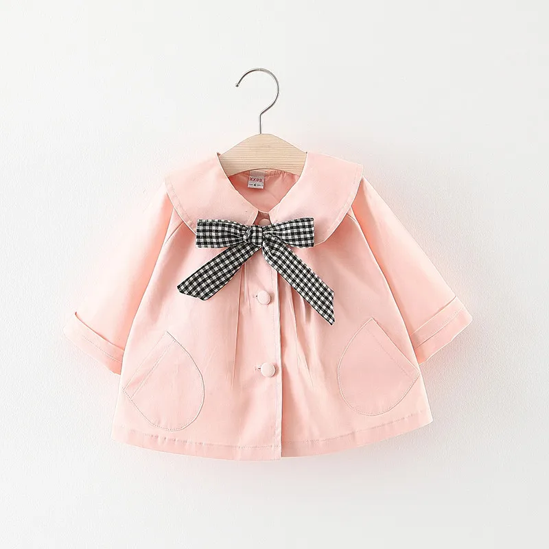 Special Offer HC Kids' Overcoat Autumn Solid Color Plaid Bowtie Trench Coat CHILDREN'S Jacket Girls Childrenswear C176
