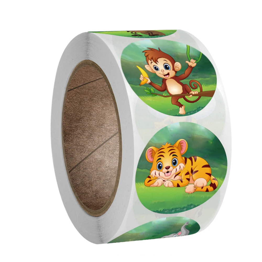 50-500pcs zoo Animals cartoon Stickers for kids classic toys sticker school  teacher reward sticker 8 designs pattern tiger