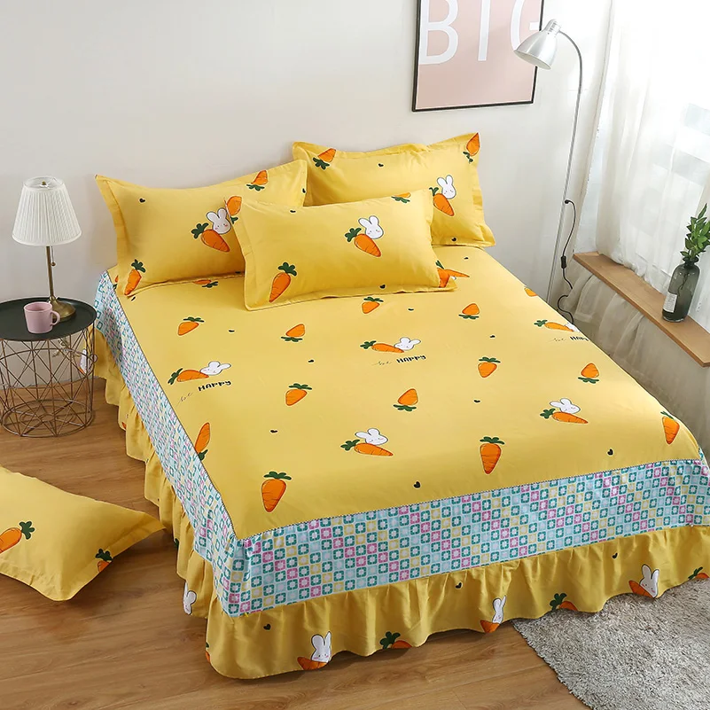 Fruits Bed Skirt Yellow Bed Sheet Bedding Bed Set Twin Single Double