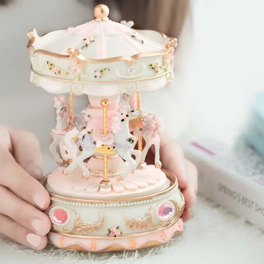 Pink Carousel Music Box Melody Kids Children Girl Christmas Birthday