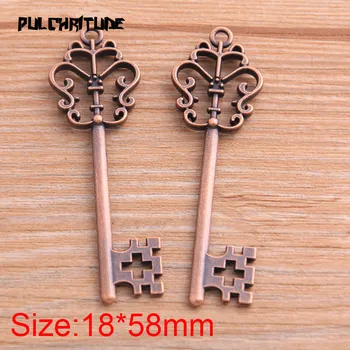 

5pcs 18*58mm 2020 New Antique Copper Hollow Key Charms Pendants Handmade Decoration Vintage For DIY Jewelry Making