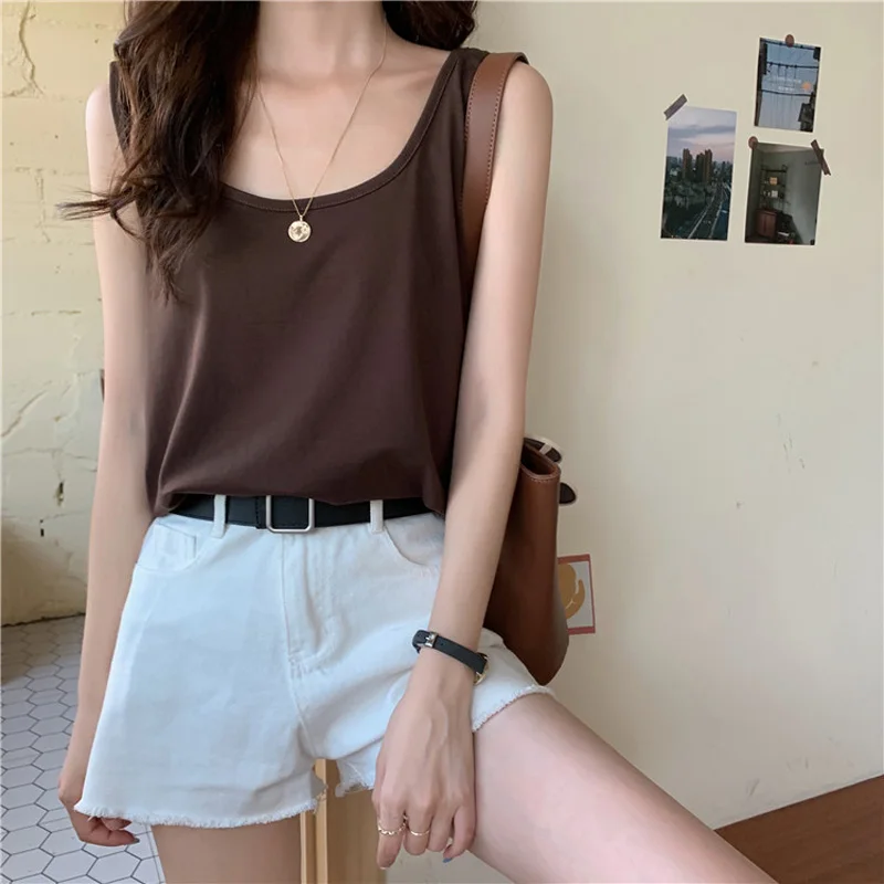 

Soild Color Basic Modal Summer T Shirt Women Sleevesless Tee T-Shirts Soft Breathable O Neck Female Loose Casual Tops