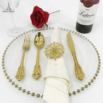 

100pcs/lot Gold Color Metal Napkin Rings Holder with crystal for Wedding Event Decoration Party Supplies Metal Napkin Ring Decor