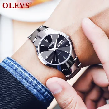 OLEVS- Relojes de marca de los hombres clásicos de acero de tungsteno de diseño impermeable nocturnos relojes para parejas