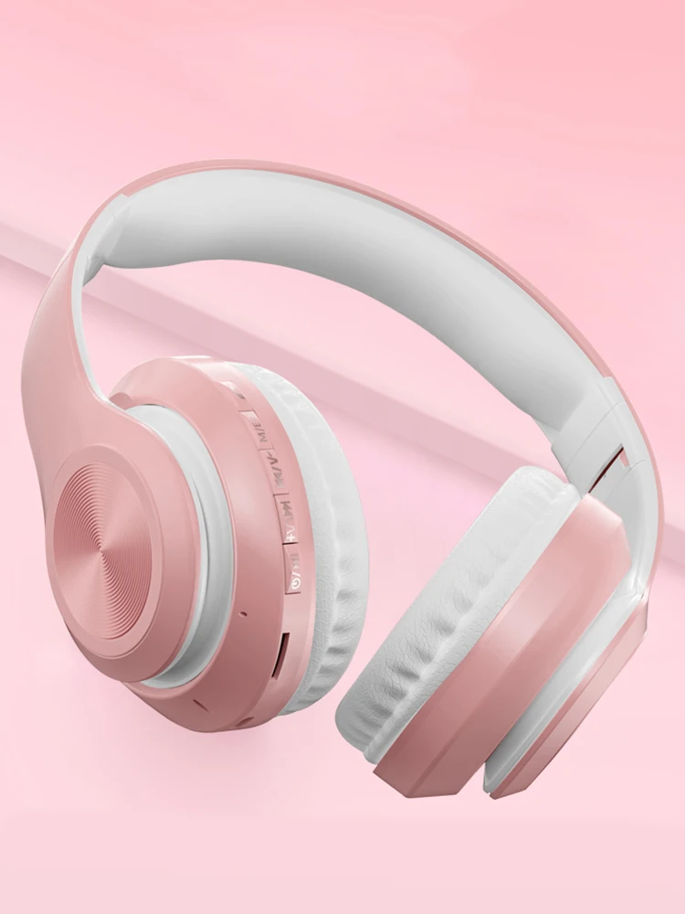 Macaron Head mounted headphoneds wireless bluetooth 5 0 earphones sports Running music Party headset TF Card 3 5 mm with Mic