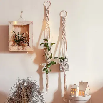 

Bohemia Handmade Woven Cotton Rope Tassel Hanging Basket Wall Mounted Flower Pot Accessories Indoor Garden Supplies