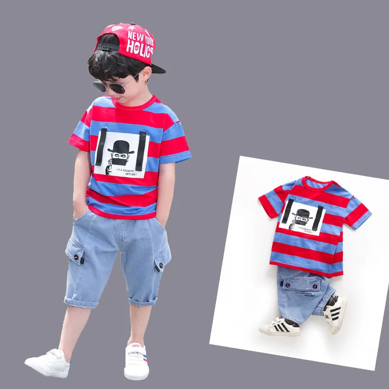 

Childrenswear BOY'S Summer Wear Set 2019 New Style Children Western Style Two-Piece Clothes Boy Summer Handsome Korean-style Fas