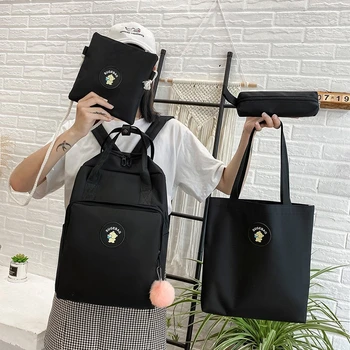 

4pcs/set Women Fashion Nylon Backpack Female Casual Waterproof Shoulder Bags For Teenage Girl School Bag Bagpack Rucksack