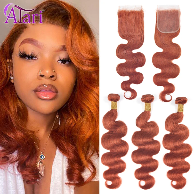 Fasci Di Onde Del Corpo All'Arancia Zenzero Izi Con Chiusura Fasci Di Tessuto Brasiliano Per Capelli Con Chiusura Fasci Di Capelli Remy Con Chiusura