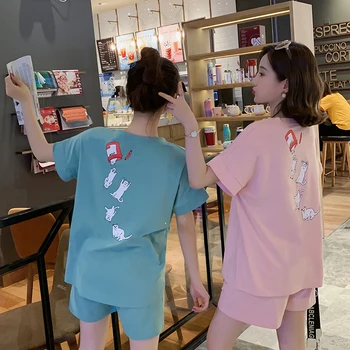 

8823# Cotton Matenity Clothing Suits Summer Tees + Shorts Sets Clothes for Pregnant Women Pregnancy Sports Sleep Lounge Wear