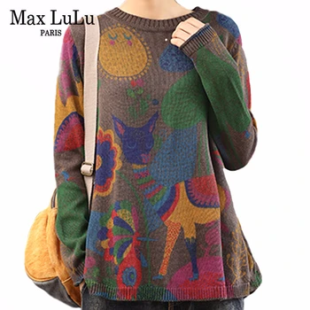 

Max LuLu 2020 Spring Korean Fashion Designer Ladies Loose Knitwears Womens Casual Printed Sweaters Vintage Pullovers Plus Size