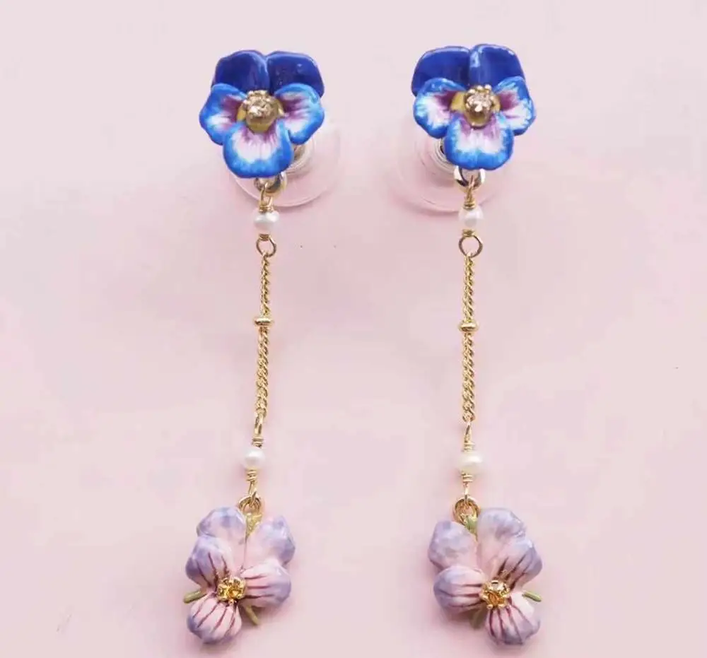 Amybaby ручная работа глянцевое покрытие цветы анютины глазки женские серьги гвоздики ювелирные изделия для вечерние