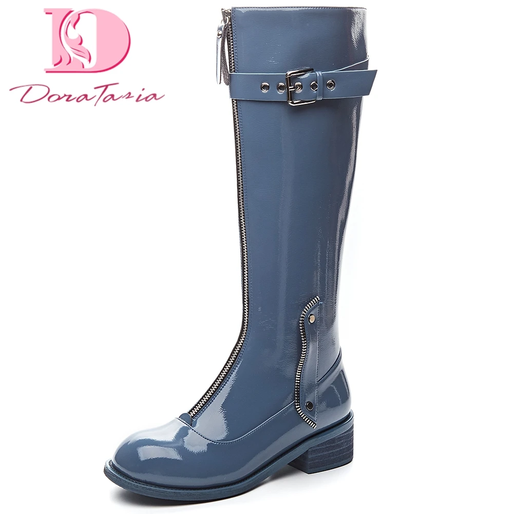 

Doratasia New Fashion Genuine Cow Leather Chunky Heels Mid Calf Boots Woman Shoes Zip Up Large Size 42 Shoes Women Boots