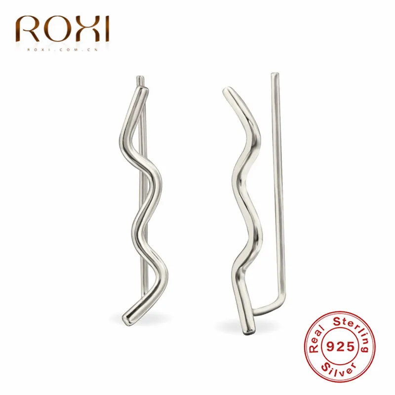 ROXI Мода волна серьги-клаймберы, серьги со шпилькой, для Для женщин панк ухо на гусеничном ходу Обёрточная Бумага Серьги Корейская Ювелирная повязка на голову 925 пробы Серебряные серьги