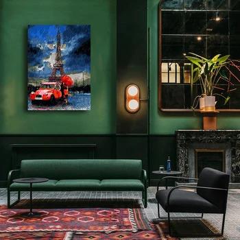 

Pagoda colorings by numbers with red car diy hand oil paint paints by number acrylic paint Wall Decor pictures
