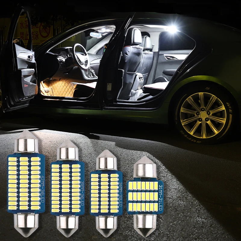 2pcs Festoon Car LED Interior Reading Light 4000K Warm White 6000K C5W C10W 31mm 36mm 39mm 41mm Auto Room Ceiling Dome Lamp 12V