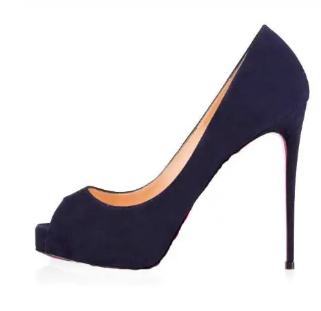 blue suede peep toe heels