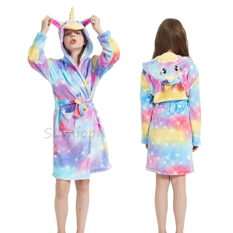 Baby Animal Bathrobe For Boys Girls Unicorn Pattern Hooded Towel Beach Kids Sleepwear Children Clothes Kids Pyjamas Nightgown