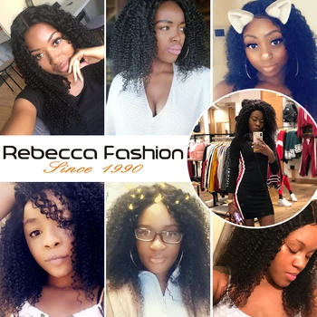 Rebecca Kinky Curly 3 Bundles With Closure Remy Human Hair Weave Extensions Brazilian Curly Hair Bundles With Closure 6