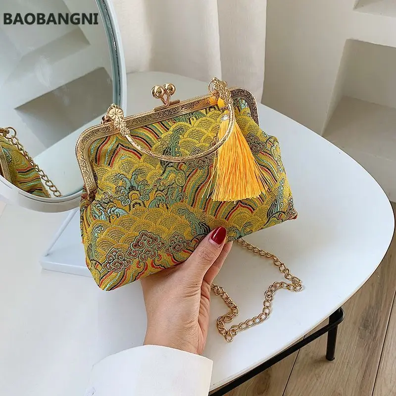 

Fashion Designer Women Embroidery Evening Bag Creative Chinese Style Handbag Party Clutch Bags Chain Tassel Messener Bags