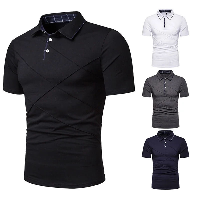 

Hot Selling for 2019 New Style Fashion Basic Men's Men Pleated Joint Short Sleeve POLO Shirt D12