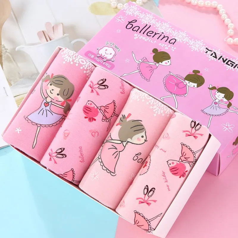 

4 Pcs/Lot Girl Cotton Underwear Breathable Kids Boxers Shorts Soft Children Underwear Dancing Princess Cartoon Panties For Girls