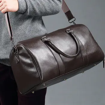 

Mens Leather Gym Duffel Shoulder Bag Travel Overnight Luggage Large Soft Handbag Inclined Shoulder Bag The Single Shoulder Bag