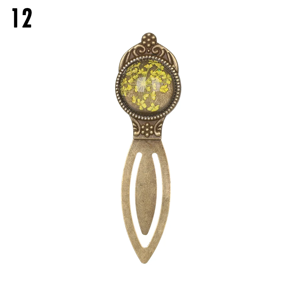 1PC Retro Metal Bookmark Ruler Colorful Dried Flower Silver Metal Ruler Flower Bookmarks Book Page Marker School Office Supplies - Цвет: 12