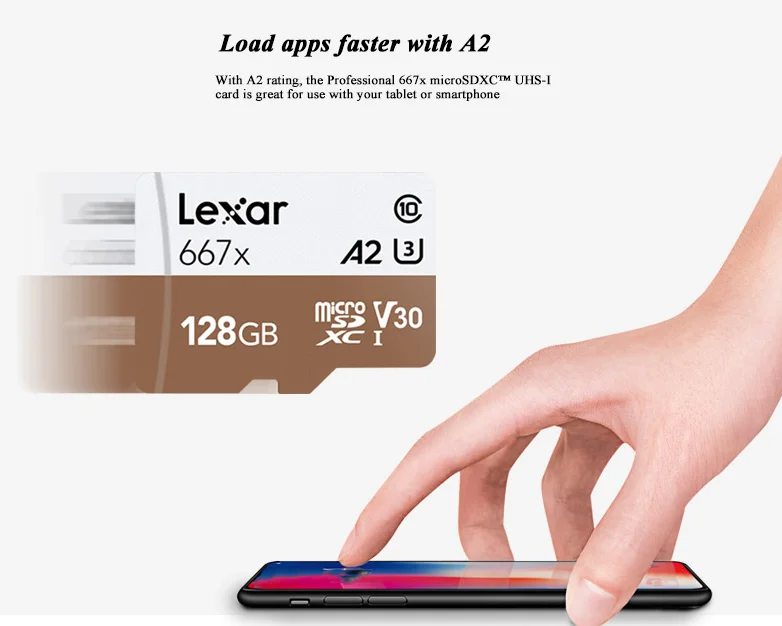 Lexar 667x100% высокоскоростной Micro sd-карта SDXC UHS-I 128 ГБ 256 ГБ A2 U3 V30 класс 10 карта для 1080p Full-HD 3D 4K видео
