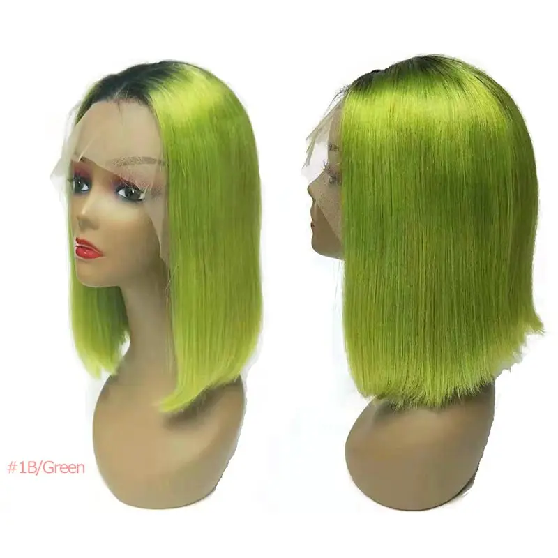 Bob Lace Front Wigs 13X4 Human Hair Wigs 613/Red/Blue/Black/Purple/Pink/Yellow Ombre Short Bob Wigs Human Hair Wigs - Цвет: 1b-green