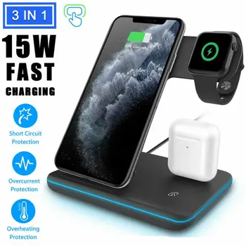 

For iPhone 11 Pro Max XS Max 3 In 1 Wireless Fast Charger Charging Station Dock