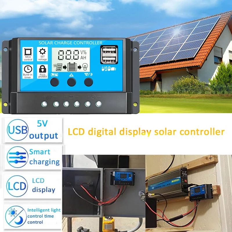 10A/20A/30A Смарт Температура контроль Системы блок управления установкой на солнечной батарее режимы Auto, pwm контроллер с двумя разъемами USB, 5 В, Выход Панели солнечные PV регулятор