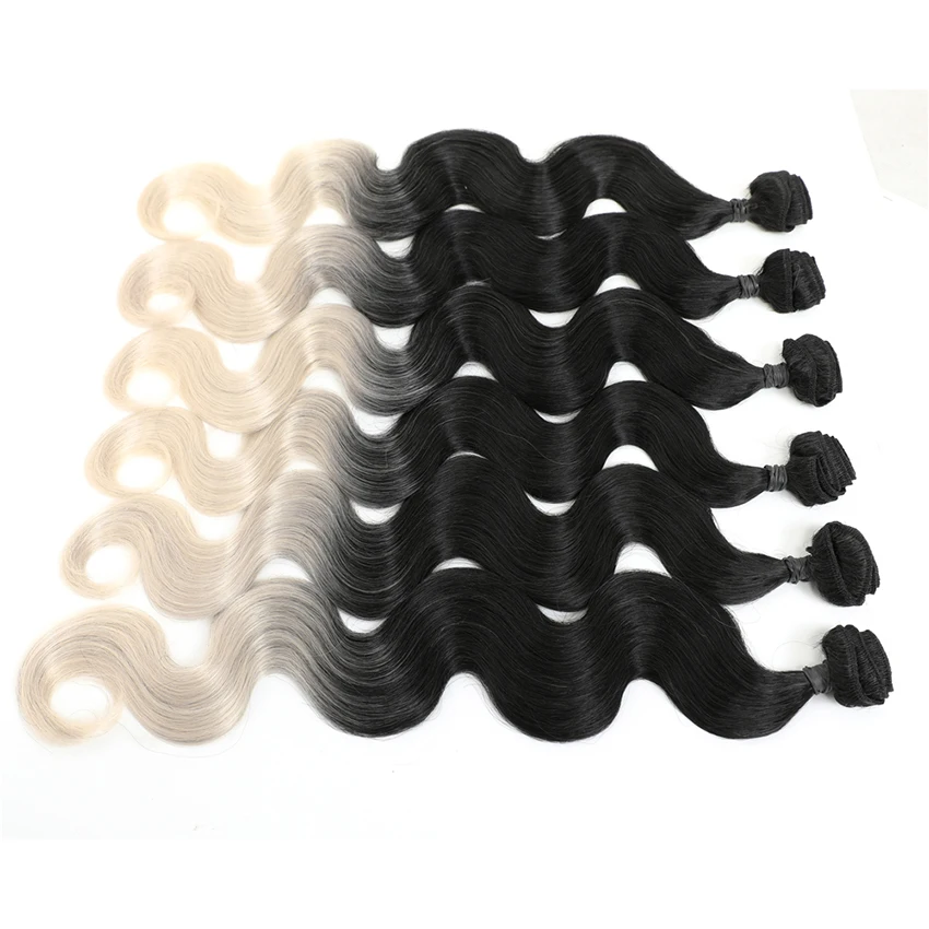 Омбре пряди волос синтетические волосы для наращивания объемные волнистые пряди T613 6 шт. 24 дюйма волосы ткет все в одной упаковке 240 г