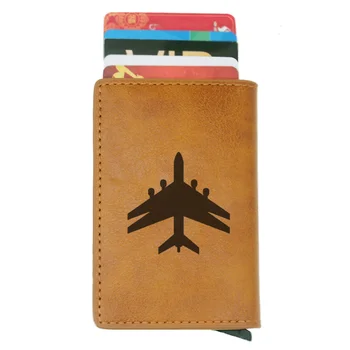 

New Arrivals Transport aircraft Credit Card Holder Men And Women Metal RFID Vintage Aluminium Box PU Leather Fashion Card Wallet