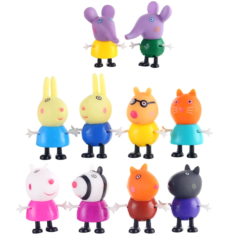 10 Pcs Оригинальные куклы Peppa Pig, Джордж, 25 шт., набор, фигурки из аниме, игрушки из мультфильма, семейные друзья, Свинка Пеппа, вечерние игрушки для детей, подарок на день рождения, Рождество - Цвет: 10 Pcs