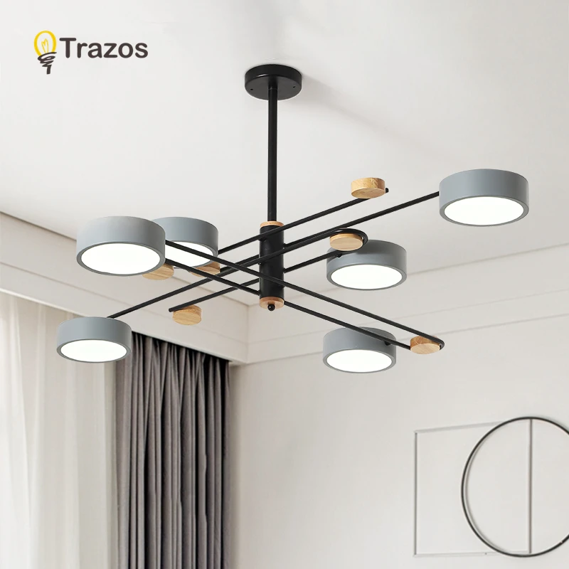 

TRAZOS Metal LED Pendant Lights For Living Room Creative Bedroom Pendant Lamp Metal Hanging Dining Light Wooden Home Deco Lamps