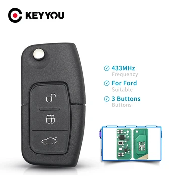 

KEYYOU FO21 Uncut Blade 433MHz 4D60/63 Chip 3 BT Flip Folding Remote Control Car Key For Ford Focus Mondeo Fiesta Galaxy Key