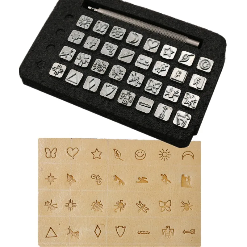 DIY Leather Stamping Tool Set 37 Metal Letters and Numbers Pattern Stamp Punch Set Leather Craft Printing Tools 3.5mm 6.5mm