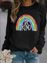 Elegant Rainbow Print Be Kind Women Hoodies Letter Printing Women's Sweatshirt  2020 Winter Clothes Pullovers Tops 